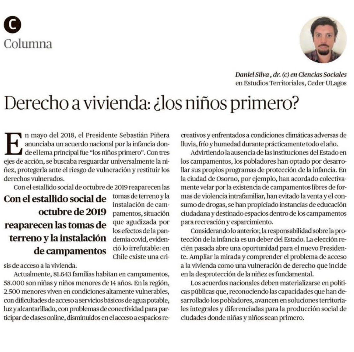 Compartimos columna de opinión del estudiante del Doctorado de Ciencias Sociales, Daniel Silva