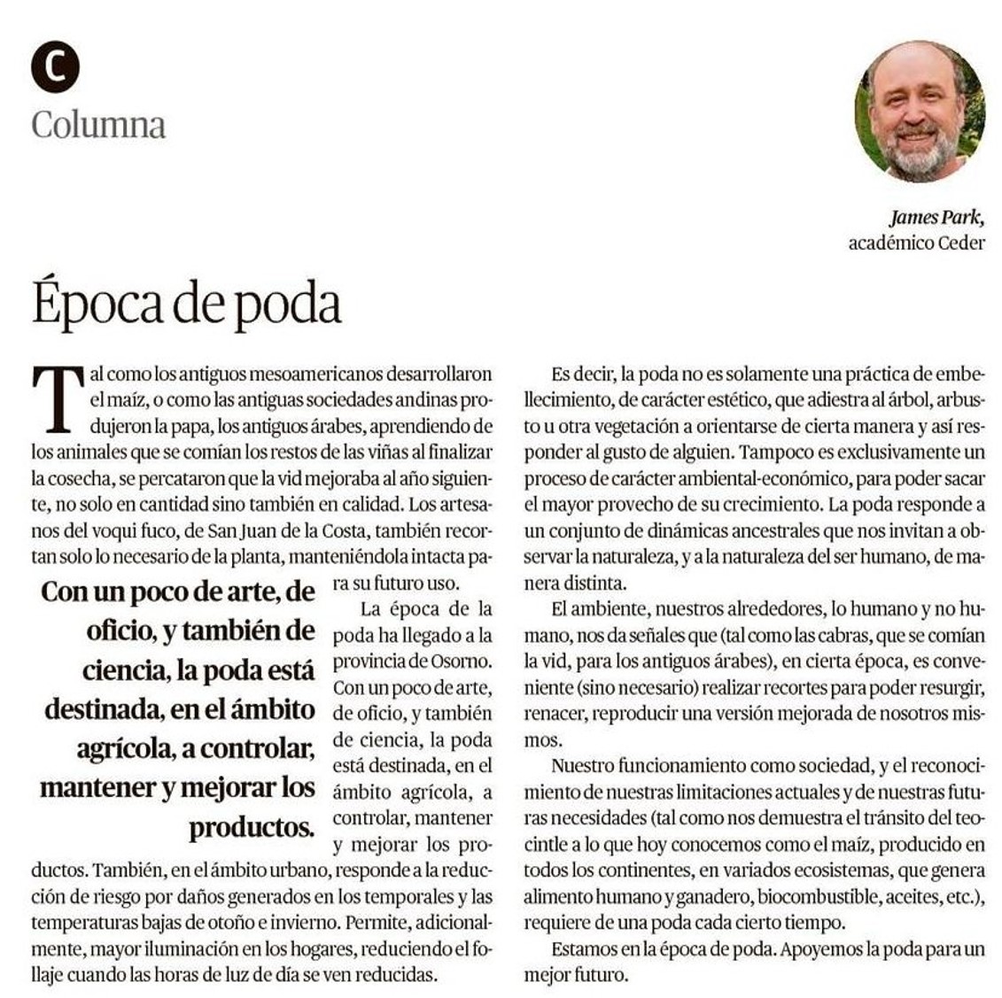 Columna | Dr. James Park «Época de poda»