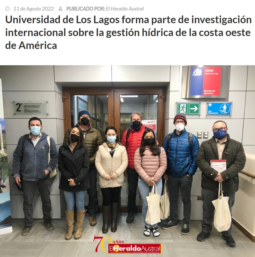 Universidad de Los Lagos forma parte de investigación internacional sobre la gestión hídrica de la costa oeste de América