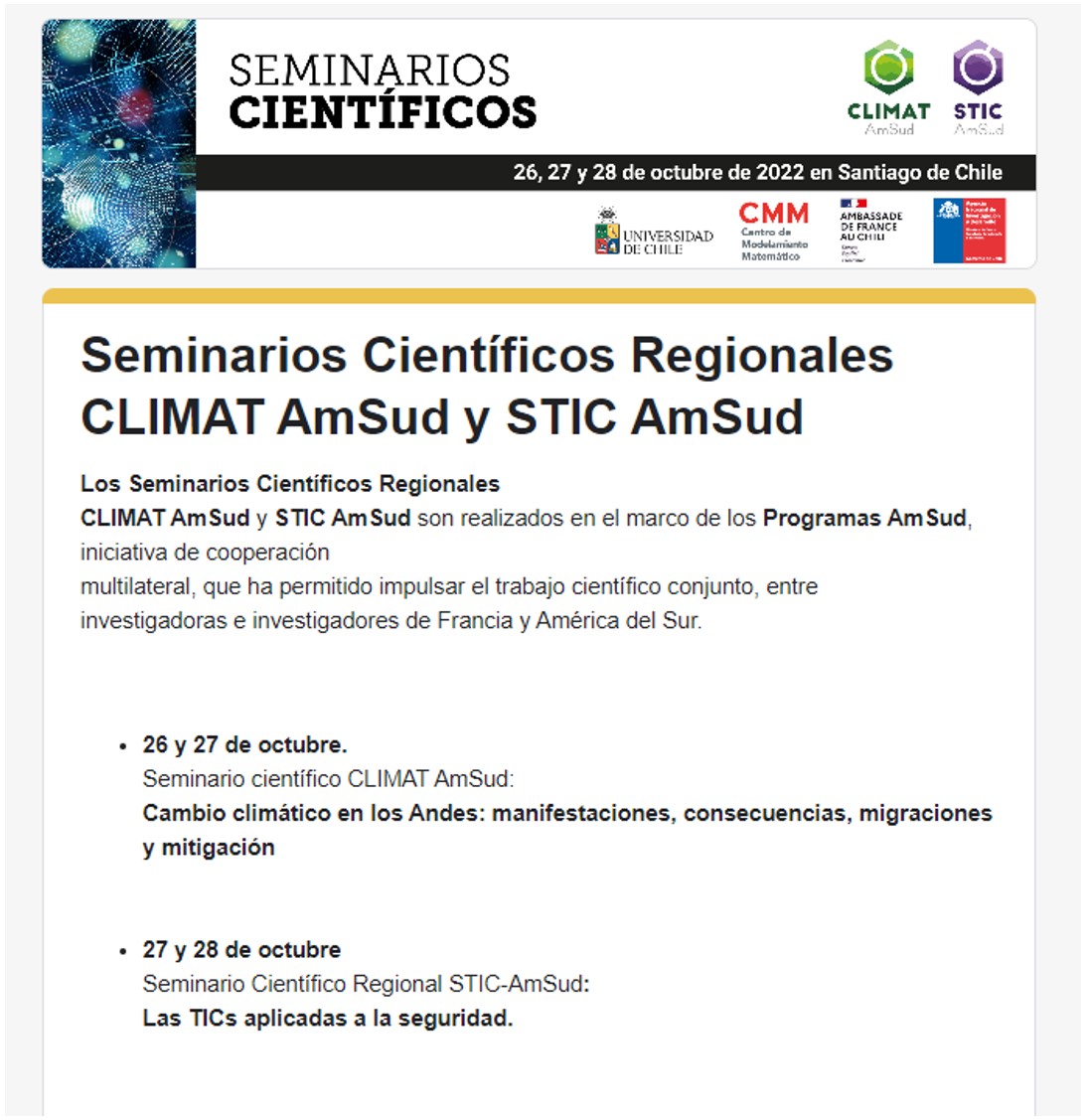 Invitación | Seminarios Científicos Regionales CLIMAT AmSud y STIC AmSud