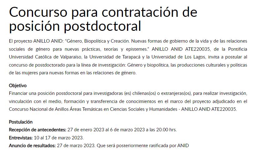Concurso para contratación de posición postdoctoral